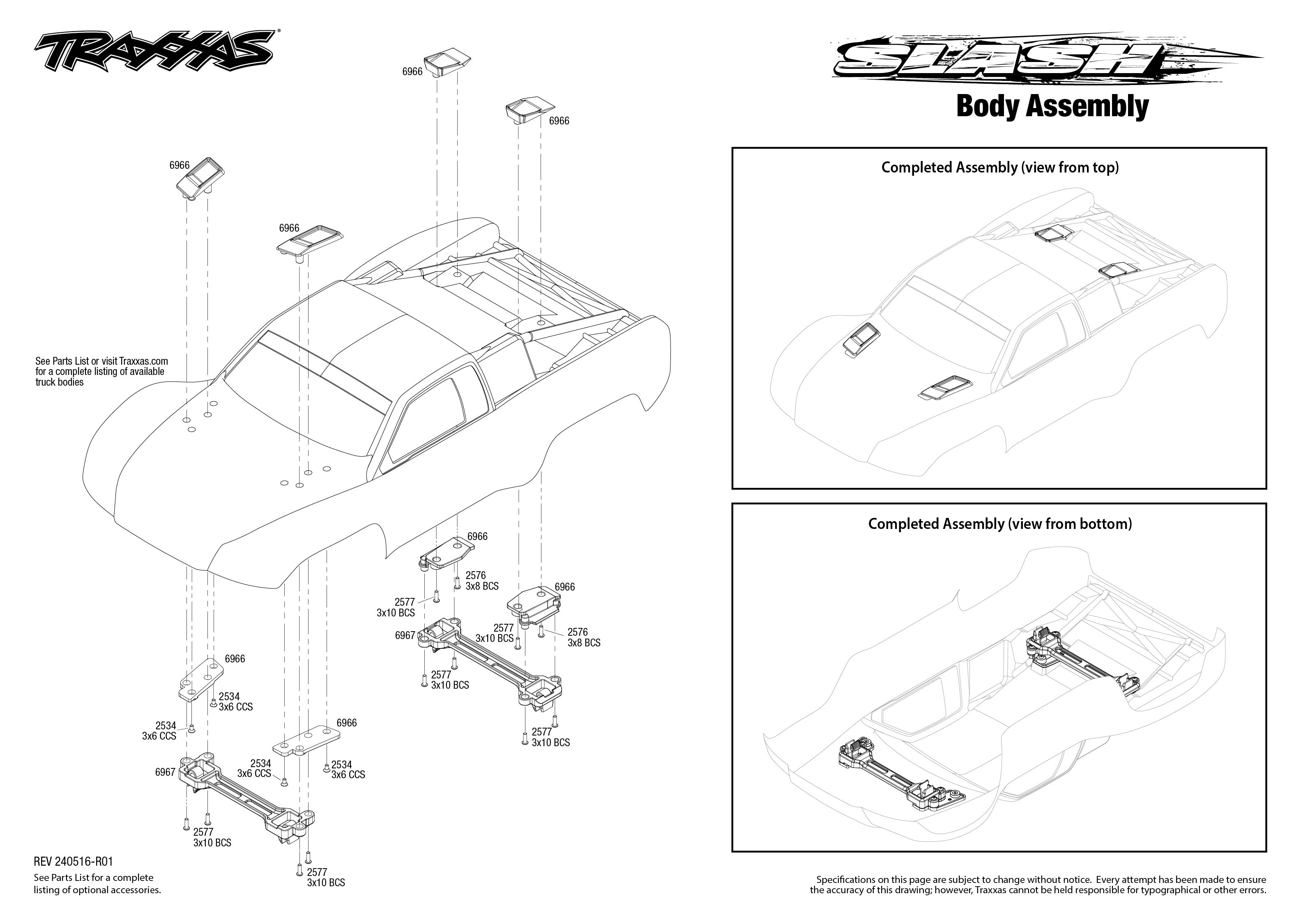 Traxxas Slash EHD (58234-8) Body Assembly Exploded View