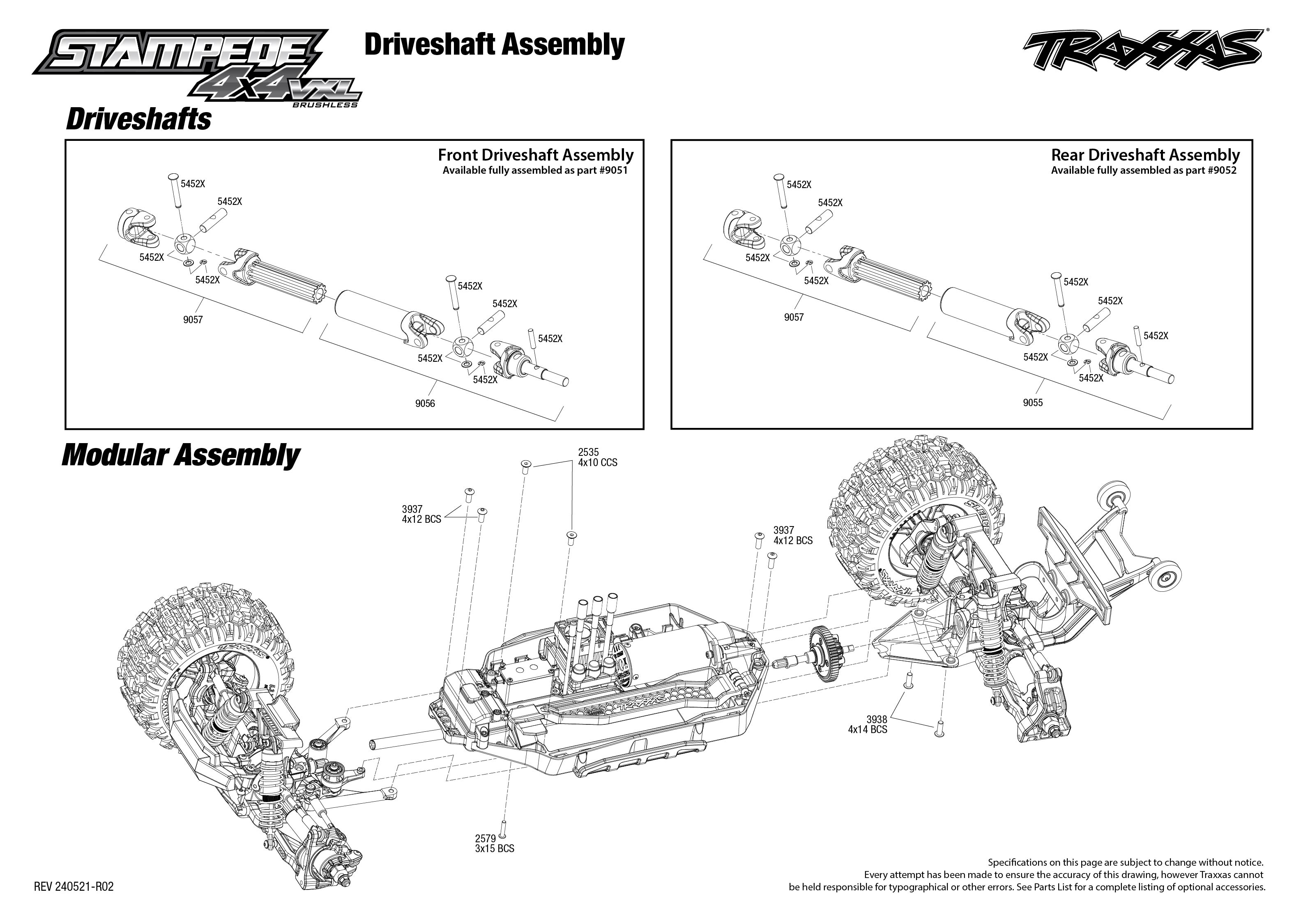 Traxxas Stampede 4X4 VXL (90376-4) Driveshafts Assembly Exploded View