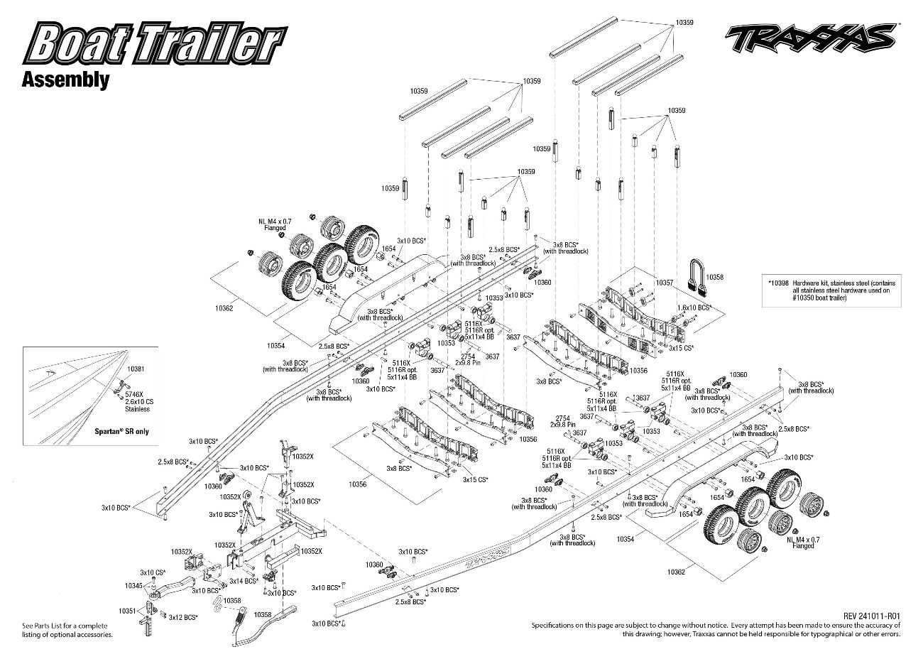 Traxxas Triple-Axle Boat Trailer (10350) Exploded View