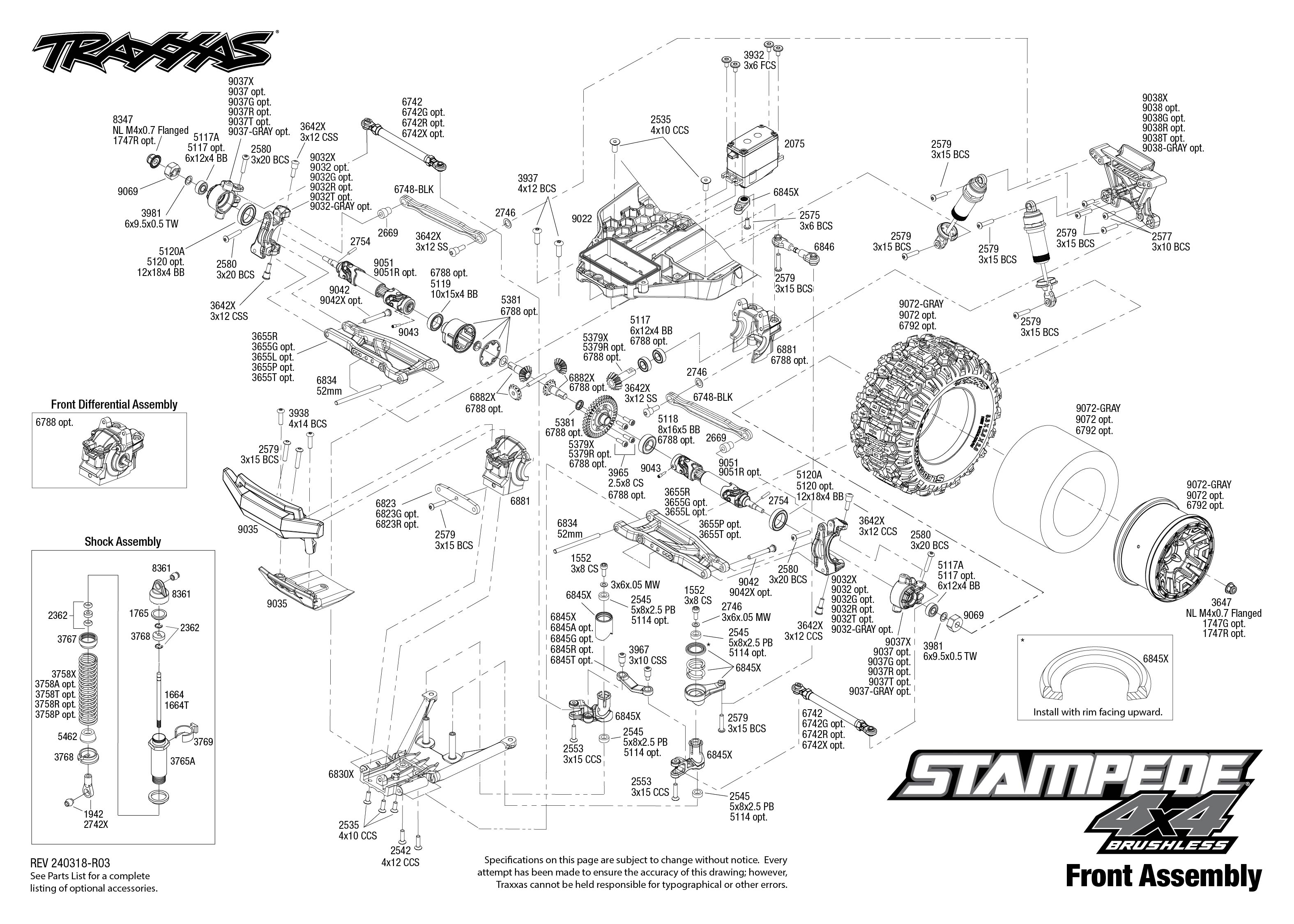 Traxxas Stampede 4X4 BL-2s (67154-4) Front Assembly Exploded View