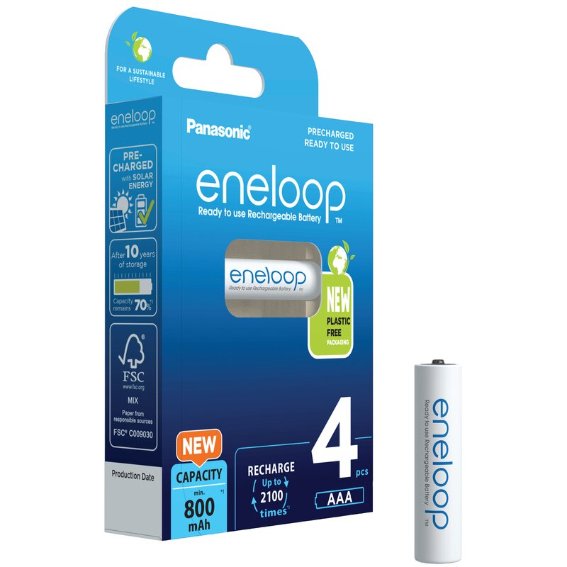 Panasonic Eneloop 4x AAA NiMH 1.2 Volt 800mAh geladen Accu