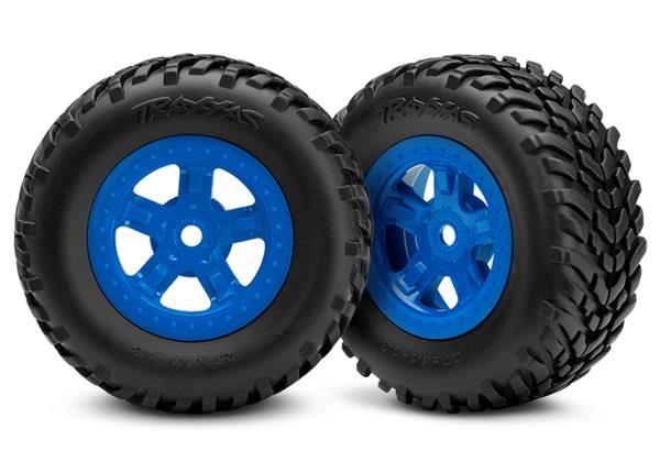 Traxxas Tires and wheels assembled glued, SCT blue wheels SCT off-road racing tires (2) 1/18