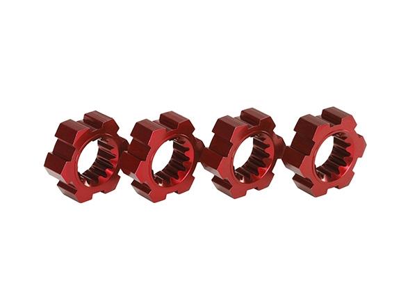 Traxxas Wheel hubs hex (2)/ hex clips aluminum (red-anodized) (4)