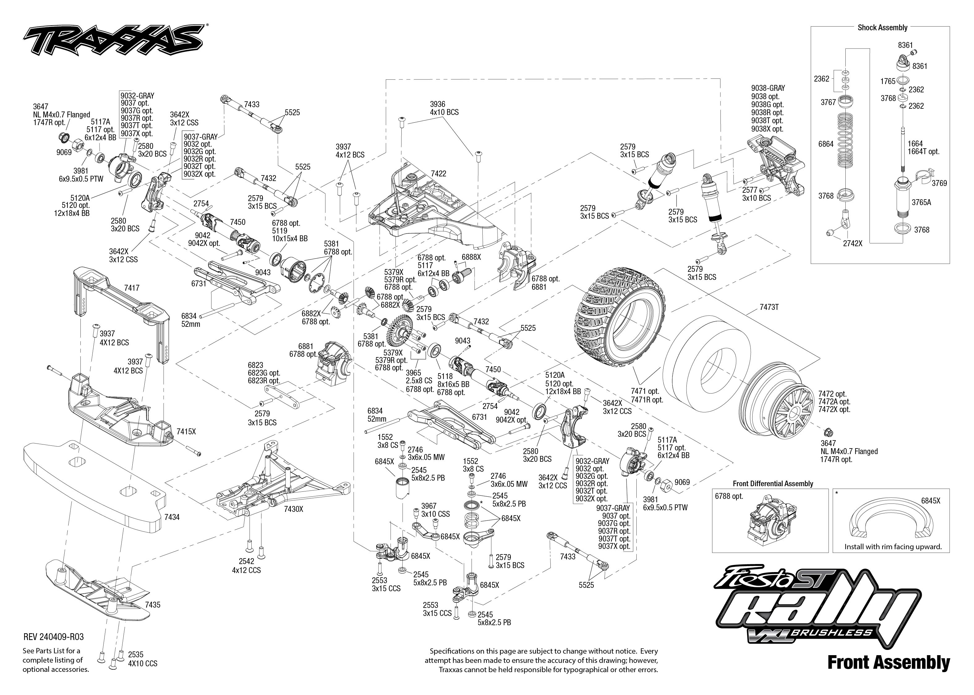 Traxxas Ford Fiesta ST Rally VXL (74276-4) Front Assembly Exploded View