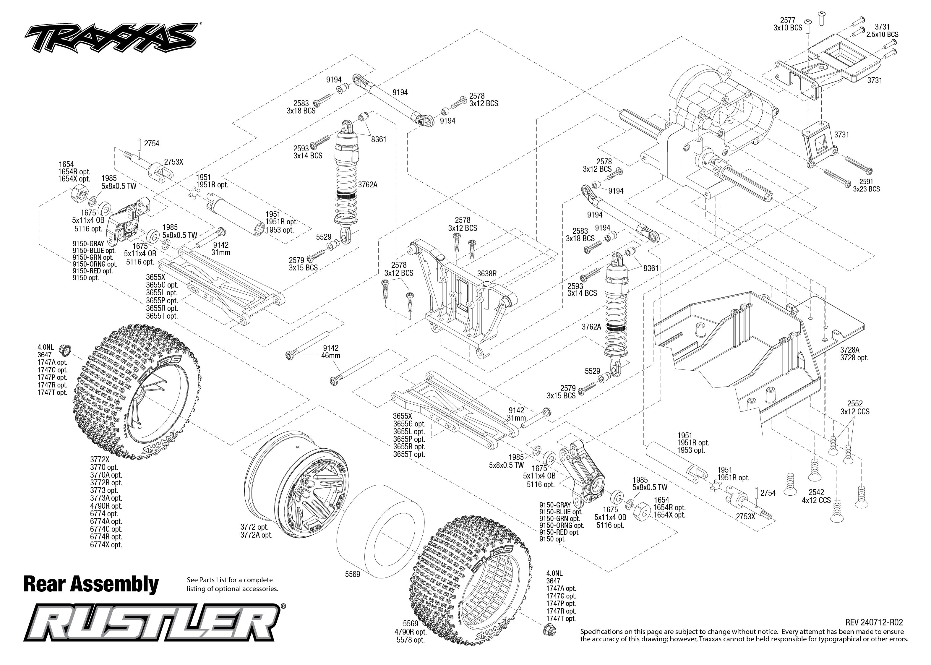 Traxxas Rustler (37254-8) Rear Assembly Exploded View
