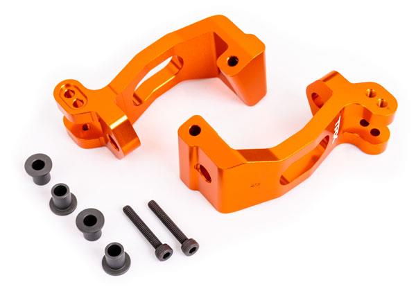 Traxxas Caster blocks (c-hubs), 6061-T6 aluminum (orange-anodized), left & right/ kingpin bushings (4)/ 3x20mm CS (with threadlock) (4)