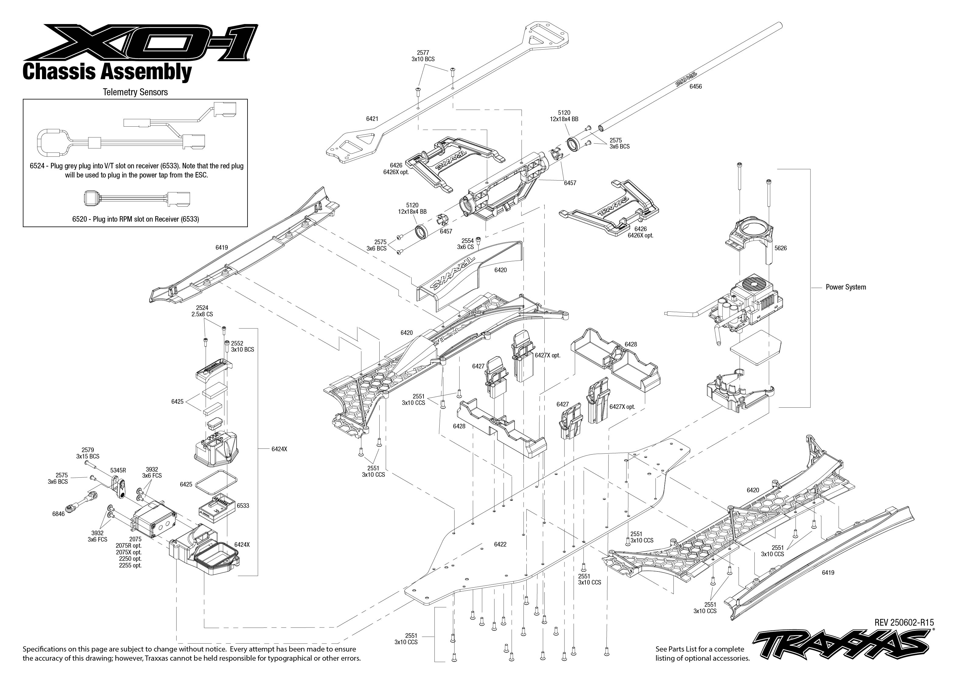 Traxxas XO-1 (64077-3) Chassis Assembly Exploded View