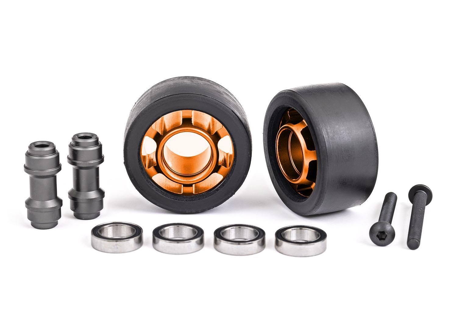 Traxxas Wheels, Wheelie Bar, 6061-T6 Aluminium (Orange-Anodized) (2)/ Axle, Wheelie Bar, 6061-T6 Aluminium (2)/ 10X15X4 Ball Bearings (4)