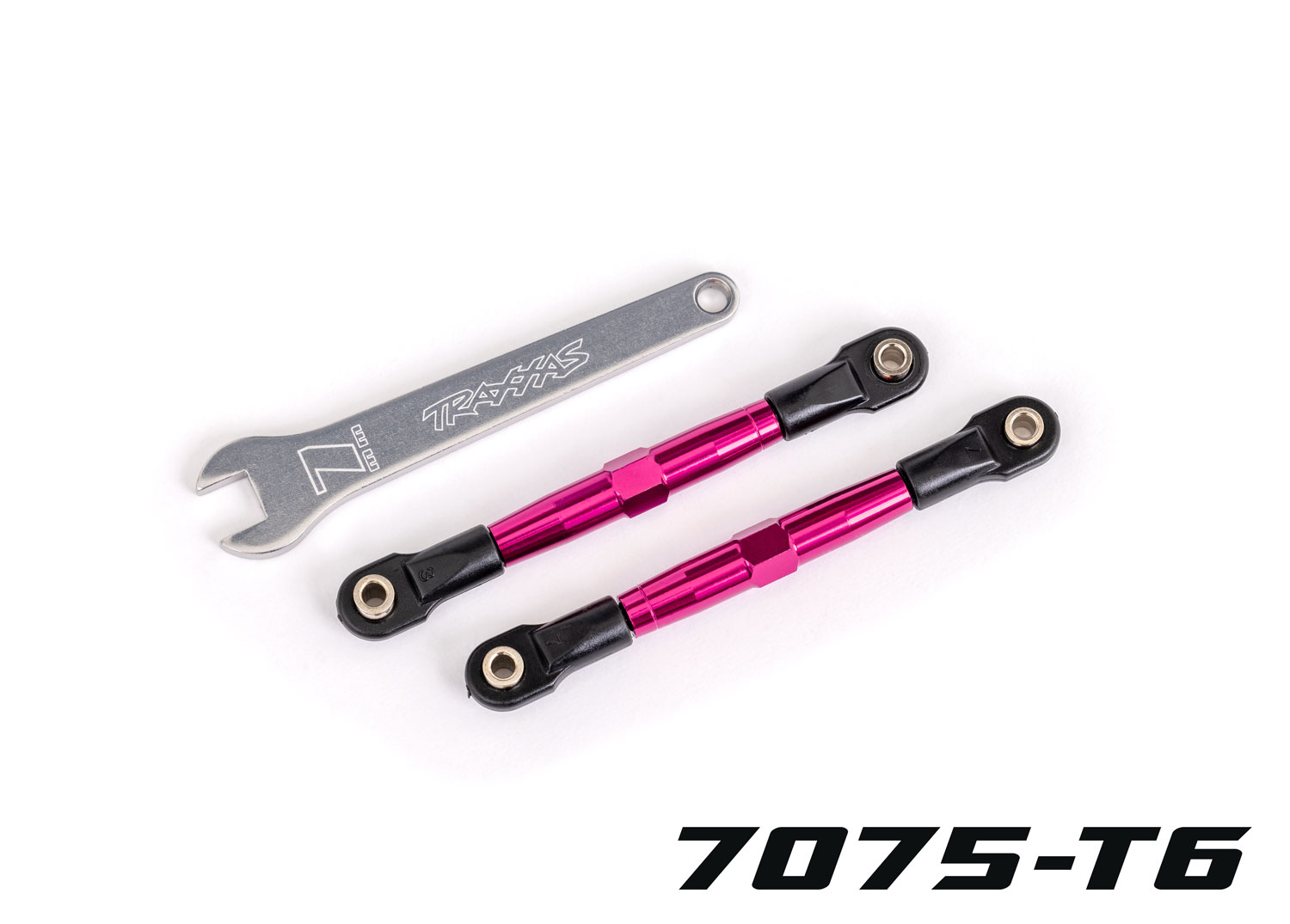 Traxxas Toe links front (TUBES pink-anodized 7075-T6 aluminum stronger than titanium) (2) (assembled with rod ends and hollow balls)/ aluminum wrench (1) (fits Drag Slash)