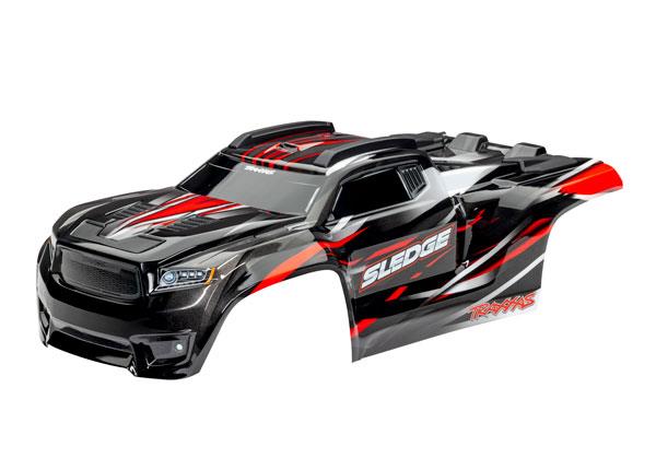 Traxxas Body Sledge red/ window grille lights decal sheet (assembled with front & rear body mounts and rear body support for clipless mounting)