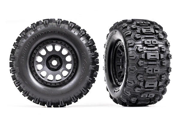Traxxas Tires & wheels, assembled, glued (XRT® Race black wheels, Sledgehammer® tires, foam inserts) (left & right) (2)