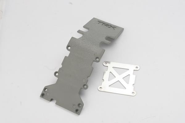 Traxxas Skidplate rear plastic (grey)/ stainless steel plate