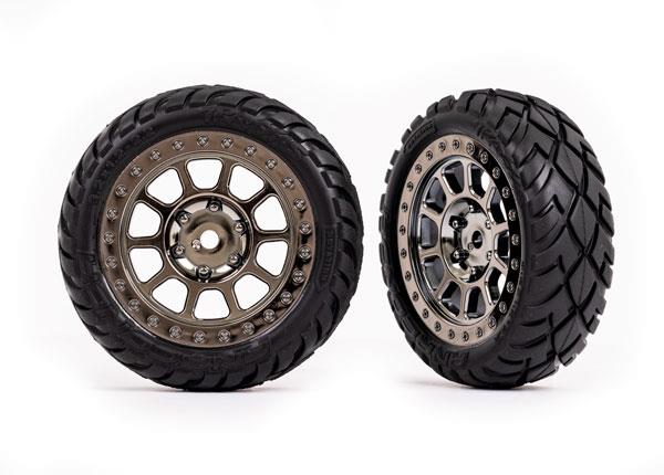 Traxxas Tires & wheels assembled (2.2' black chrome wheels Anaconda 2.2' tires with foam inserts) (2) (Bandit front)