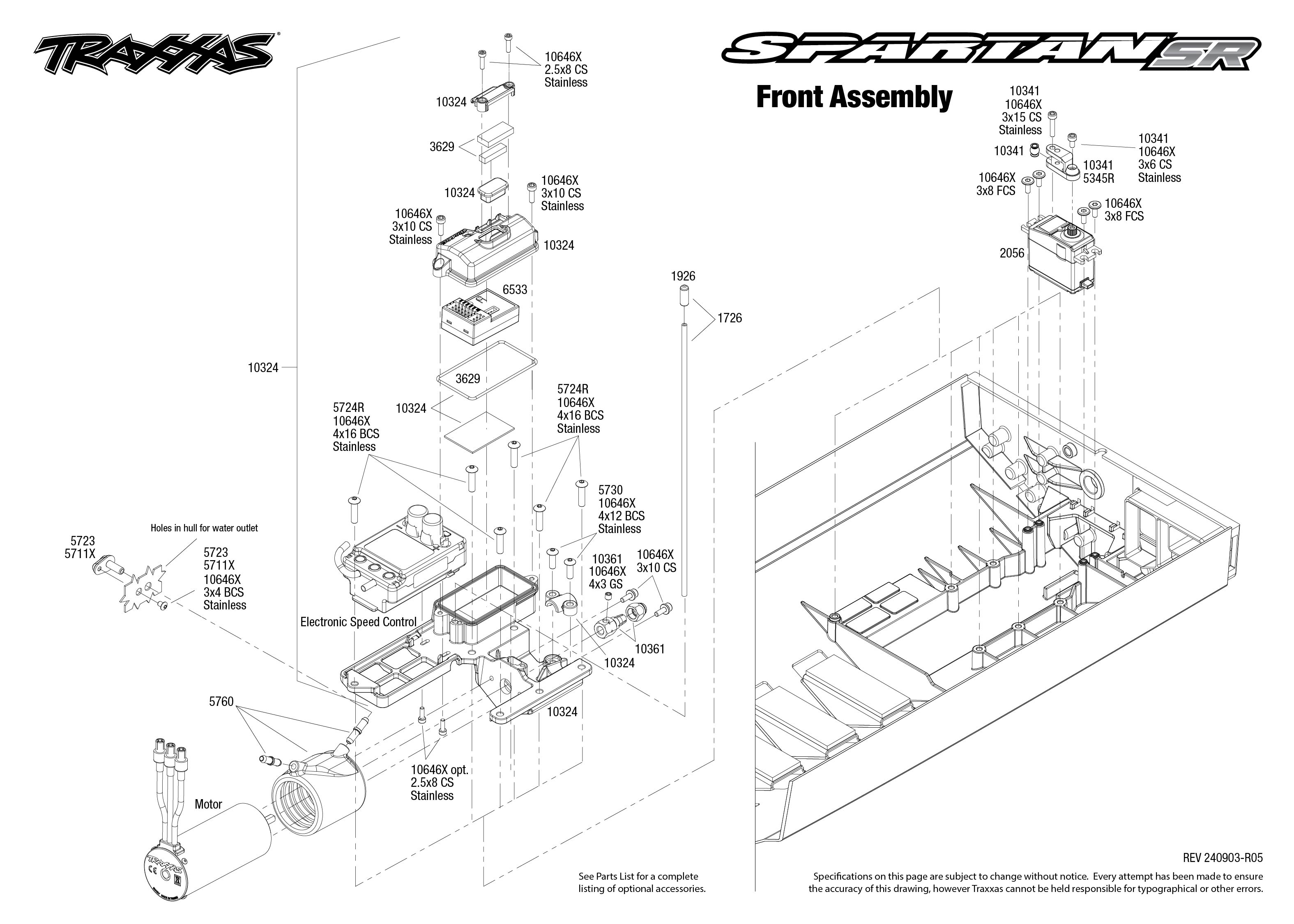 Traxxas Spartan SR (103076-4) Front Assembly Exploded View