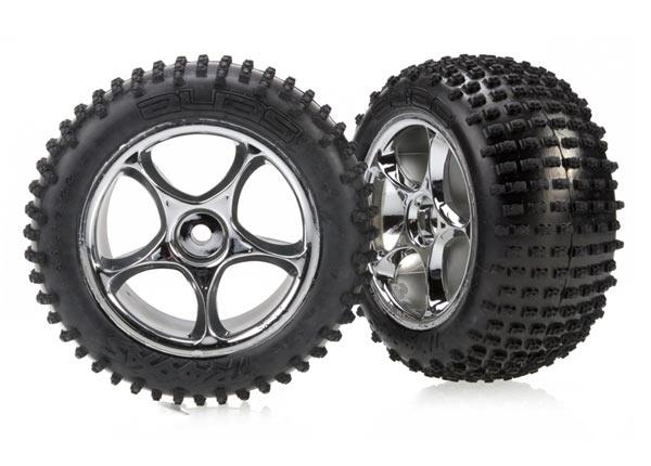 Traxxas  Tires & wheels, assembled (Tracer 2.2" chrome wheels, Alias® 2.2" tires) (Bandit rear, medium compound with foam inserts) (2)