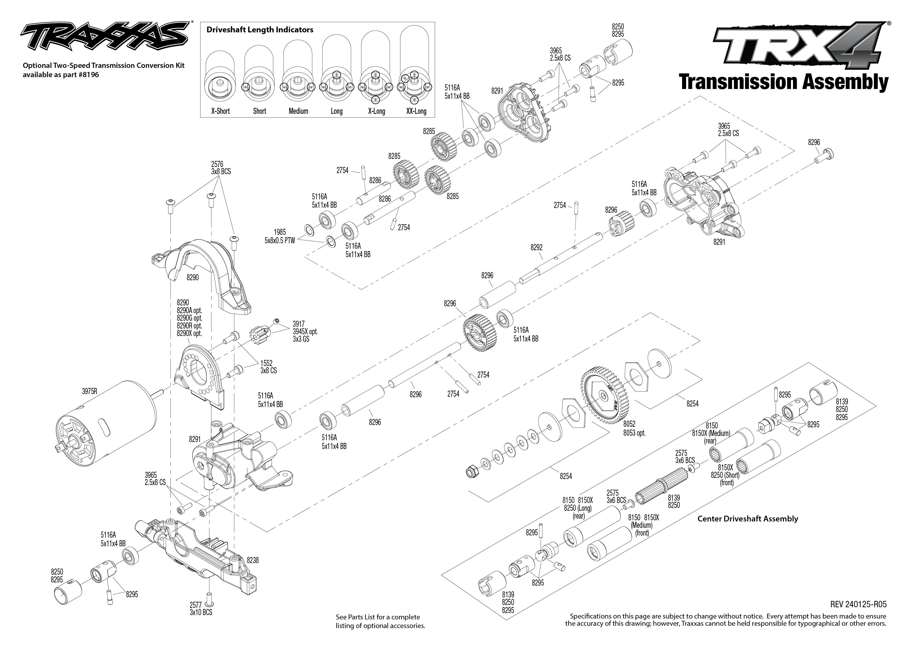 Traxxas TRX-4 Sport High Trail Edition (82044-4) Transmission Assembly Exploded View