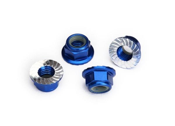Traxxas Nuts 5mm flanged nylon locking (aluminum blue-anodized serrated) (4)