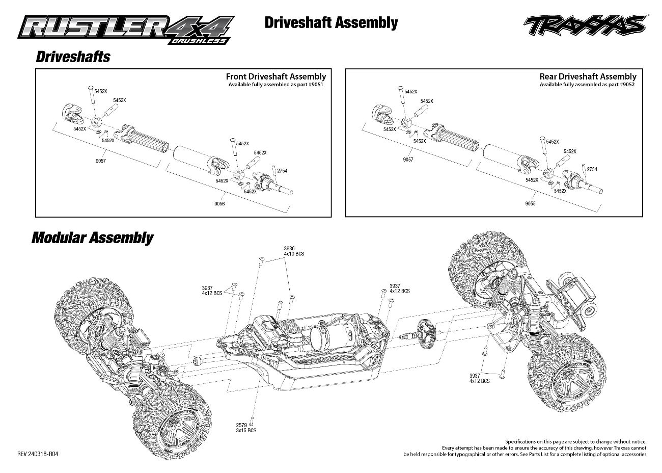 Traxxas Rustler 4X4 Brushless (67164-4) Driveshafts Assembly Exploded View
