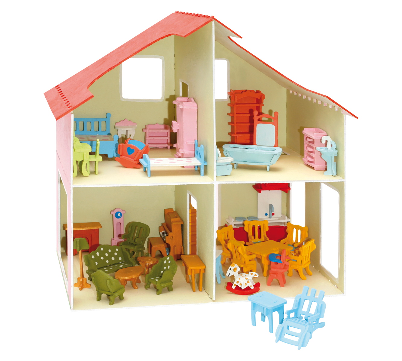 Pebaro Houten Bouwset Poppenhuis met Meubels