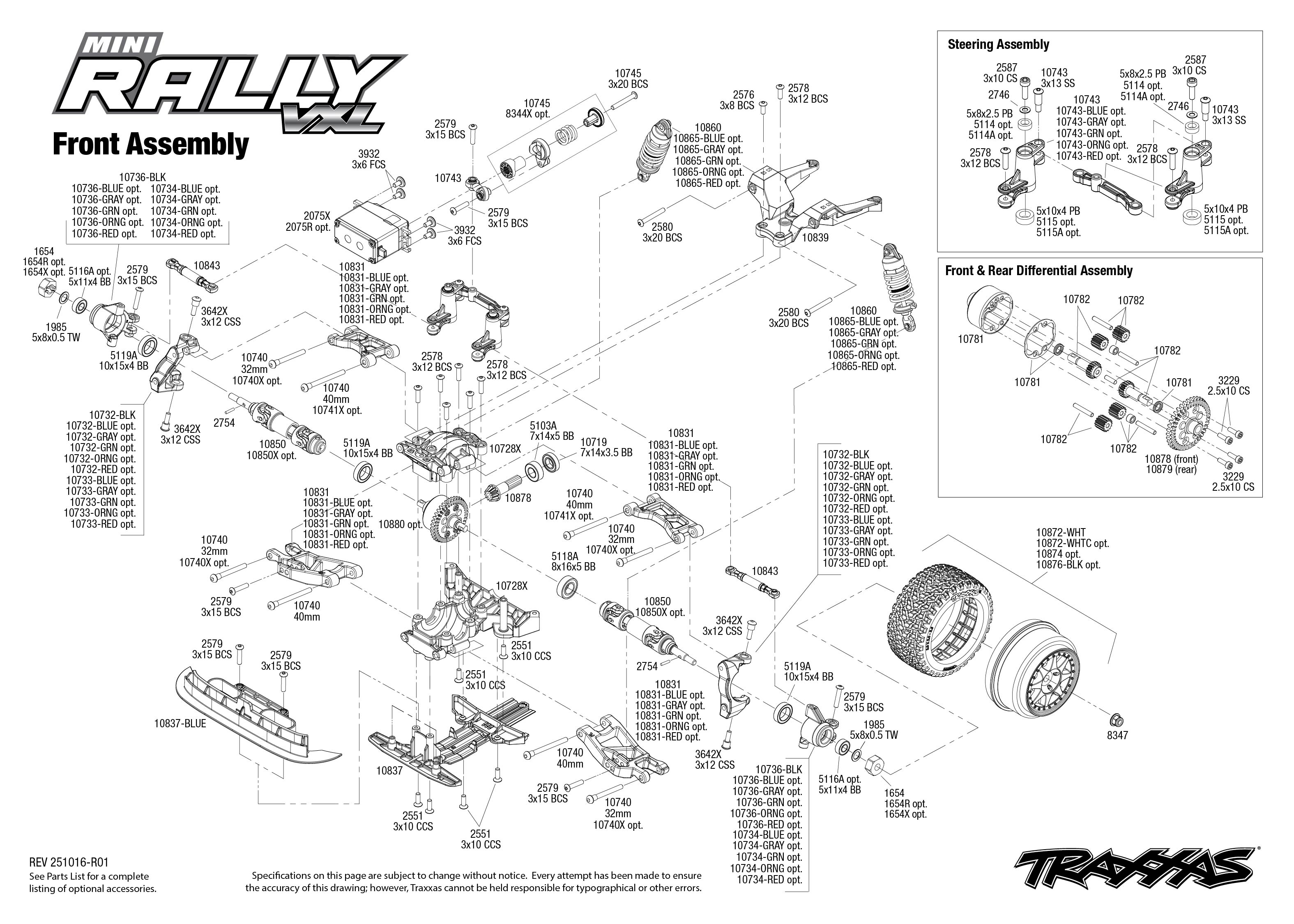 Traxxas Mini Rally VXL Ford RS200 (108046-1) Front Assembly Exploded View