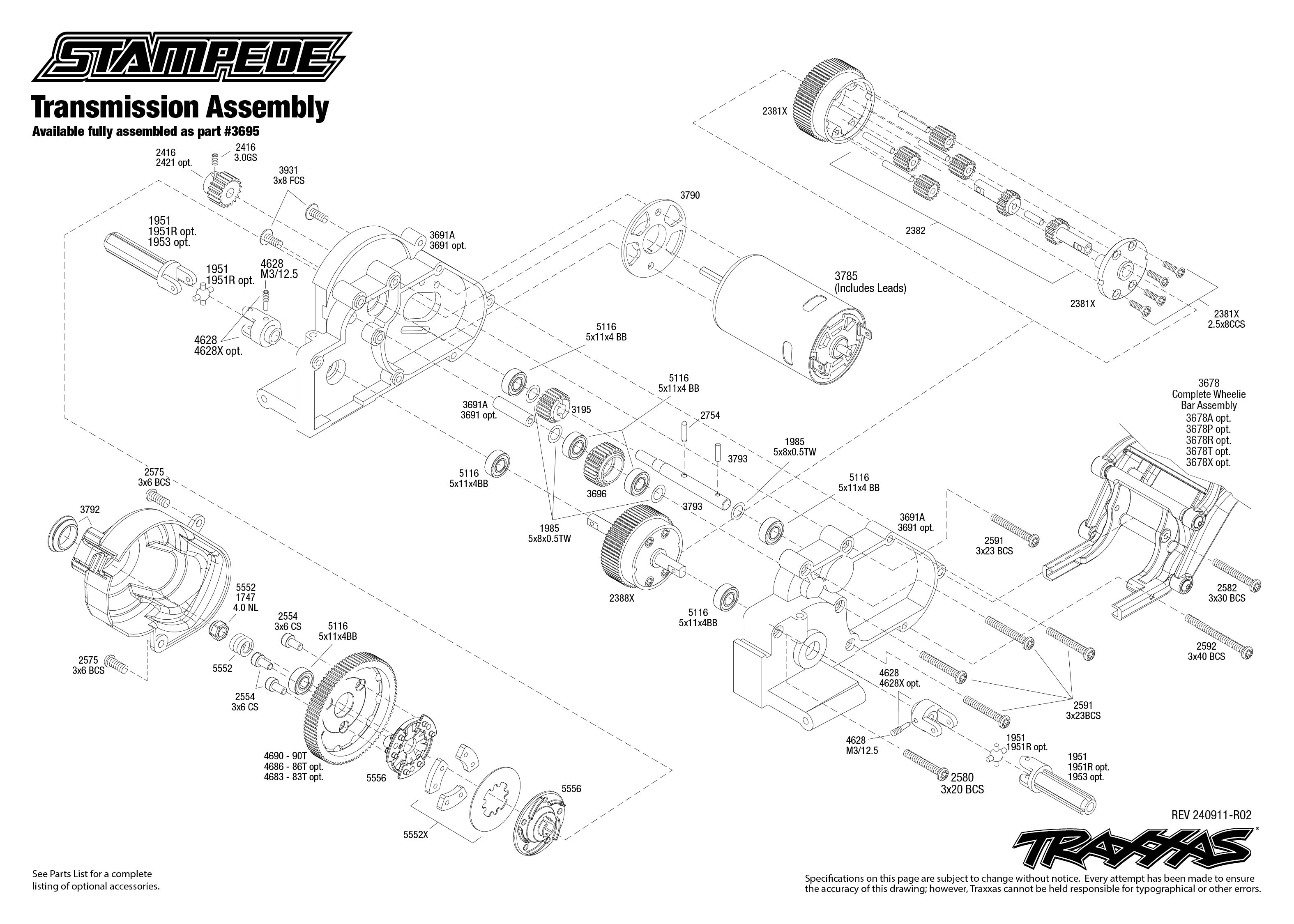Traxxas Stampede (36254-8) Transmission Assembly Exploded View
