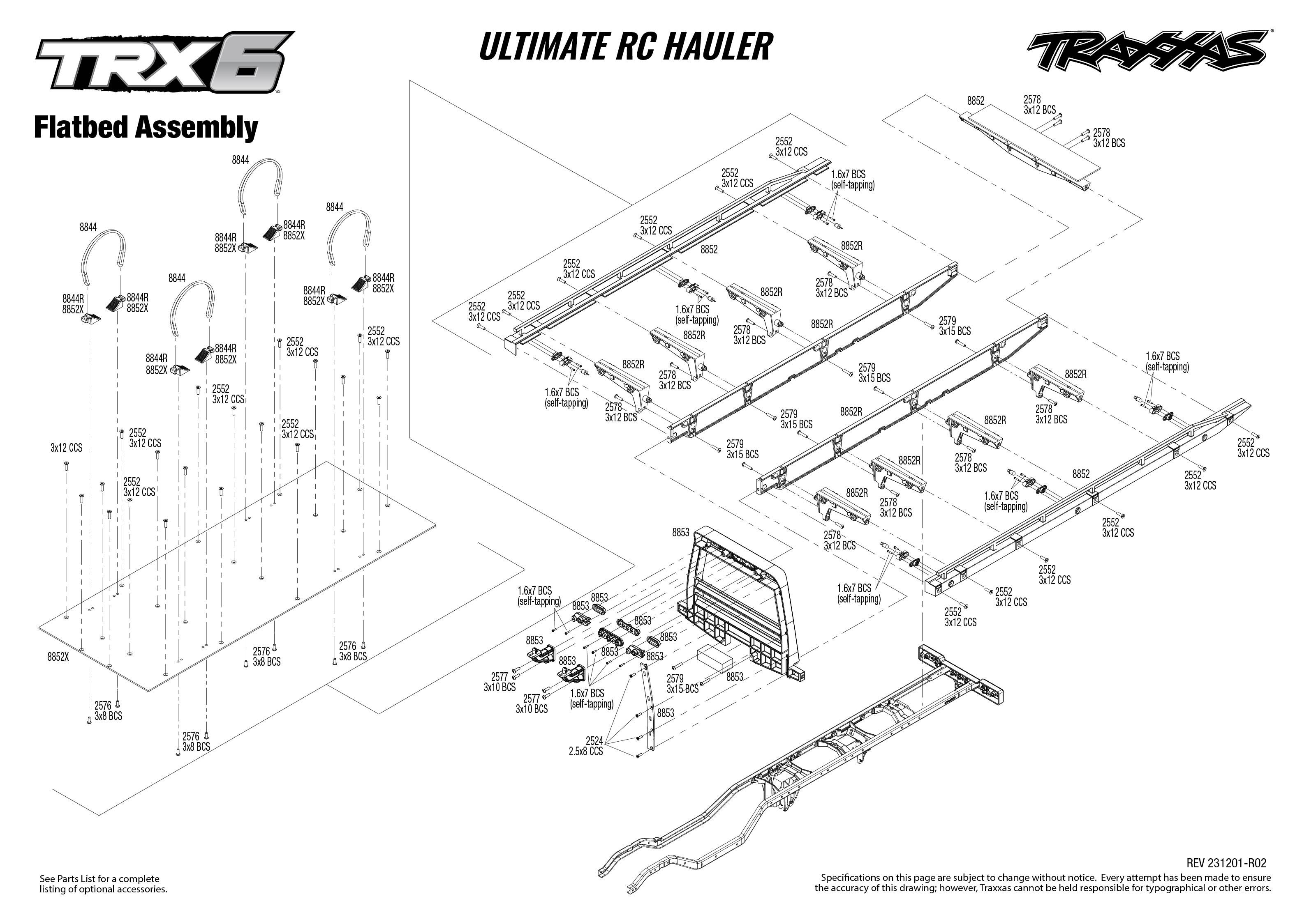 Traxxas TRX-6® Ultimate RC Hauler (88086-84) Flatbed Assembly Exploded View