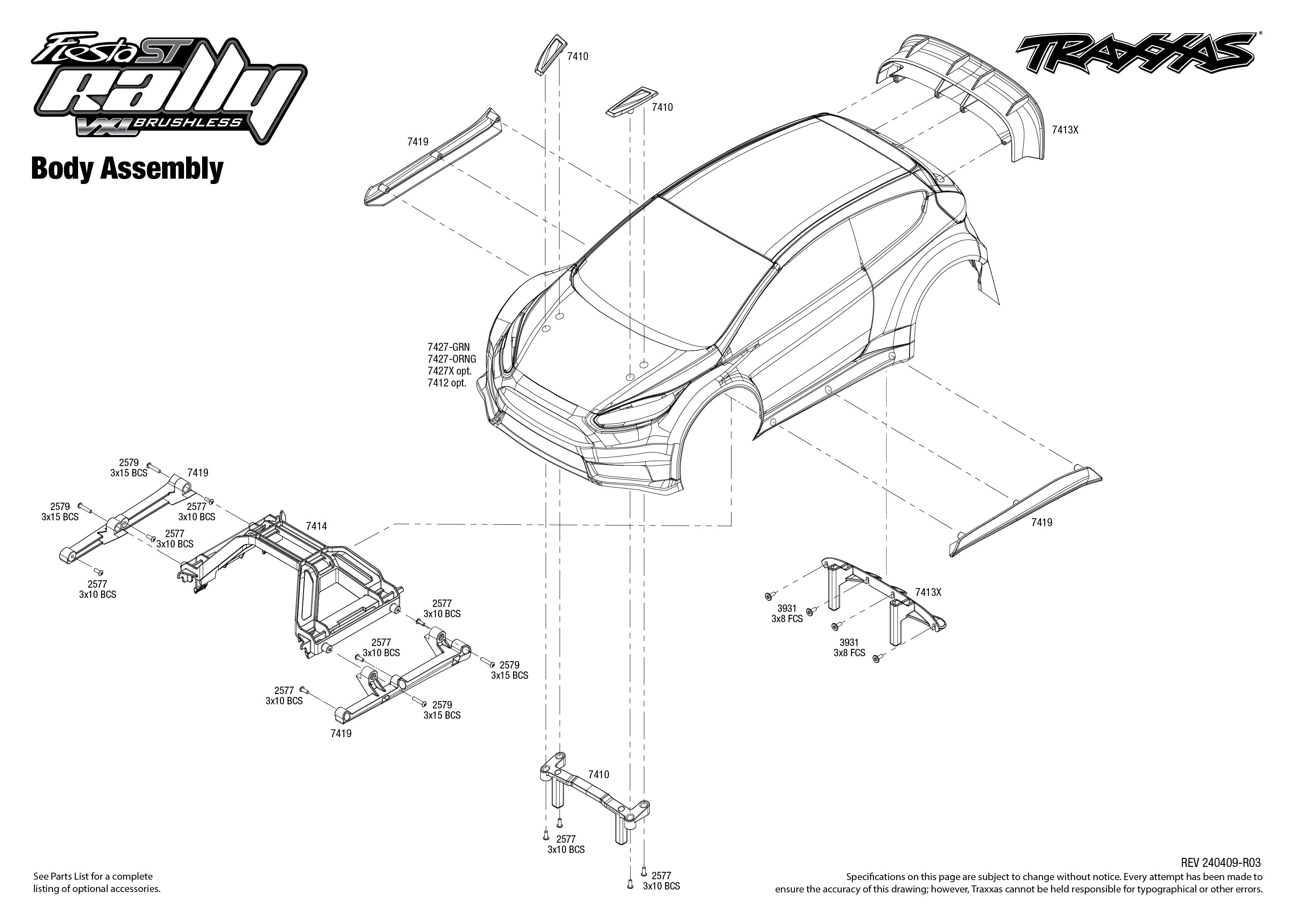 Traxxas Ford Fiesta ST Rally VXL (74276-4) Body Assembly Exploded View