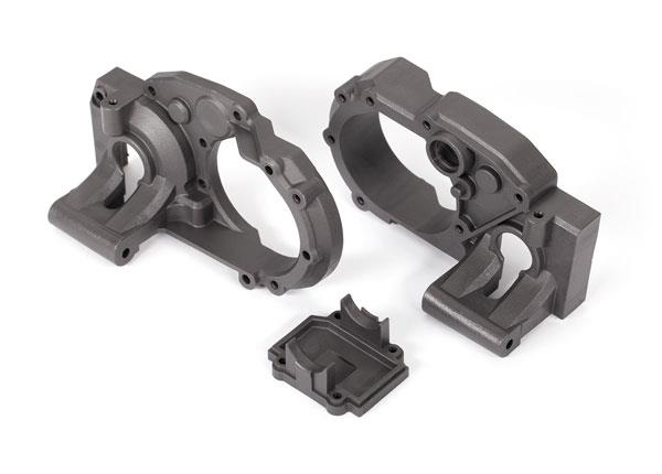 Traxxas Gearbox halves left & right/ differential cover (charcoal gray)