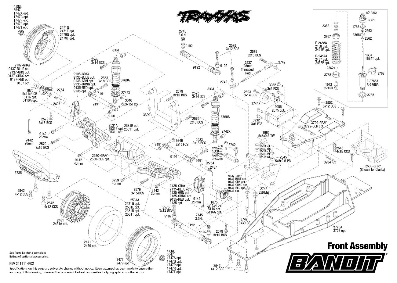 Traxxas Bandit (24254-8) Front Assembly Exploded View