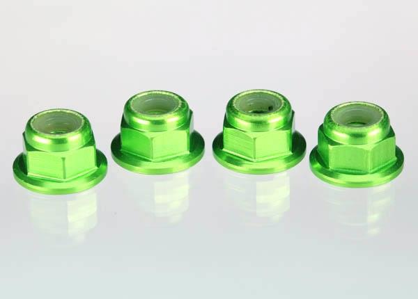 Traxxas Green Anodized Aluminium Flanged 4mm Wheel Nuts (4)