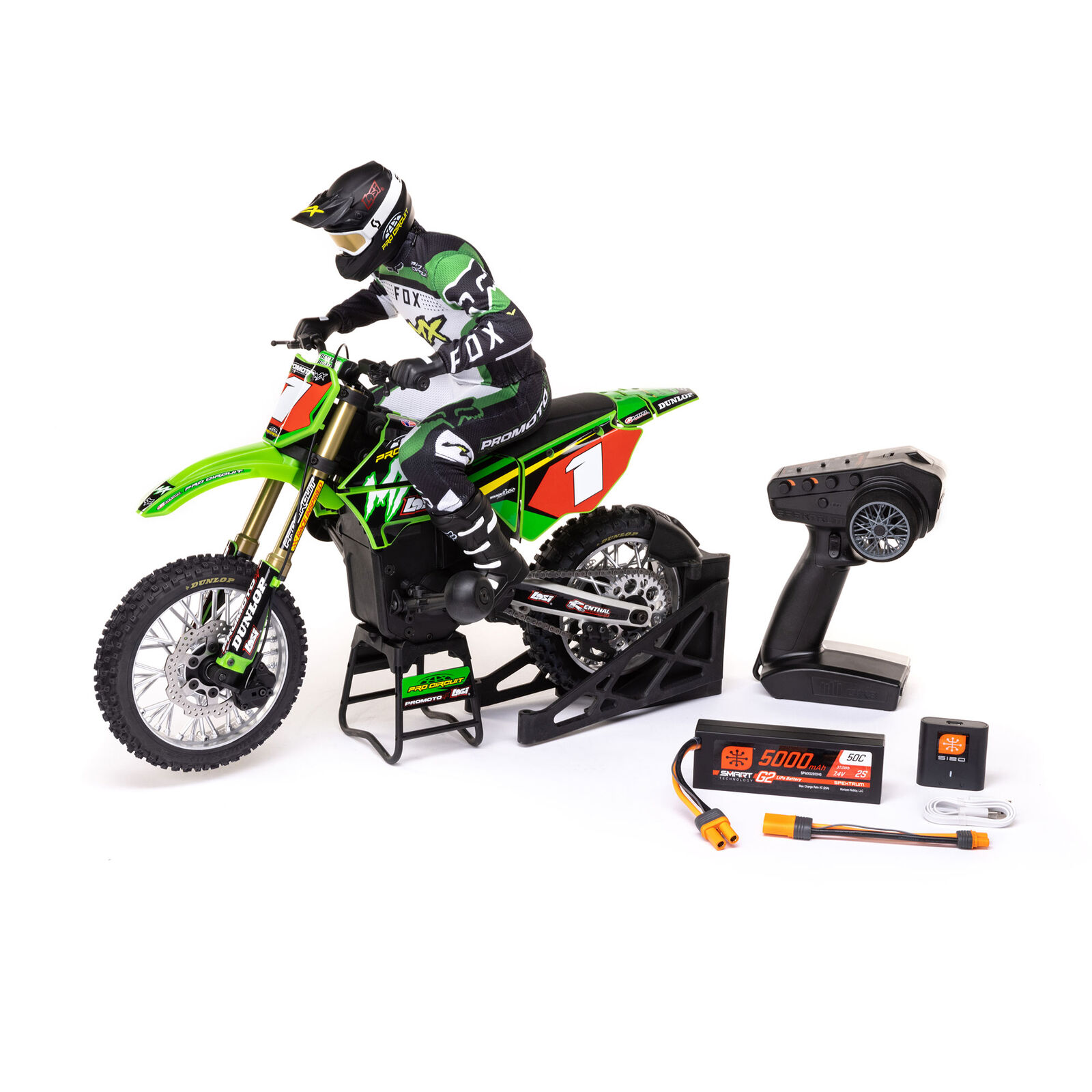 Losi Promoto-MX Pro Circuit 2S RTR Brushless Motorcycle (Battery and Charger Included), Green 1/4
