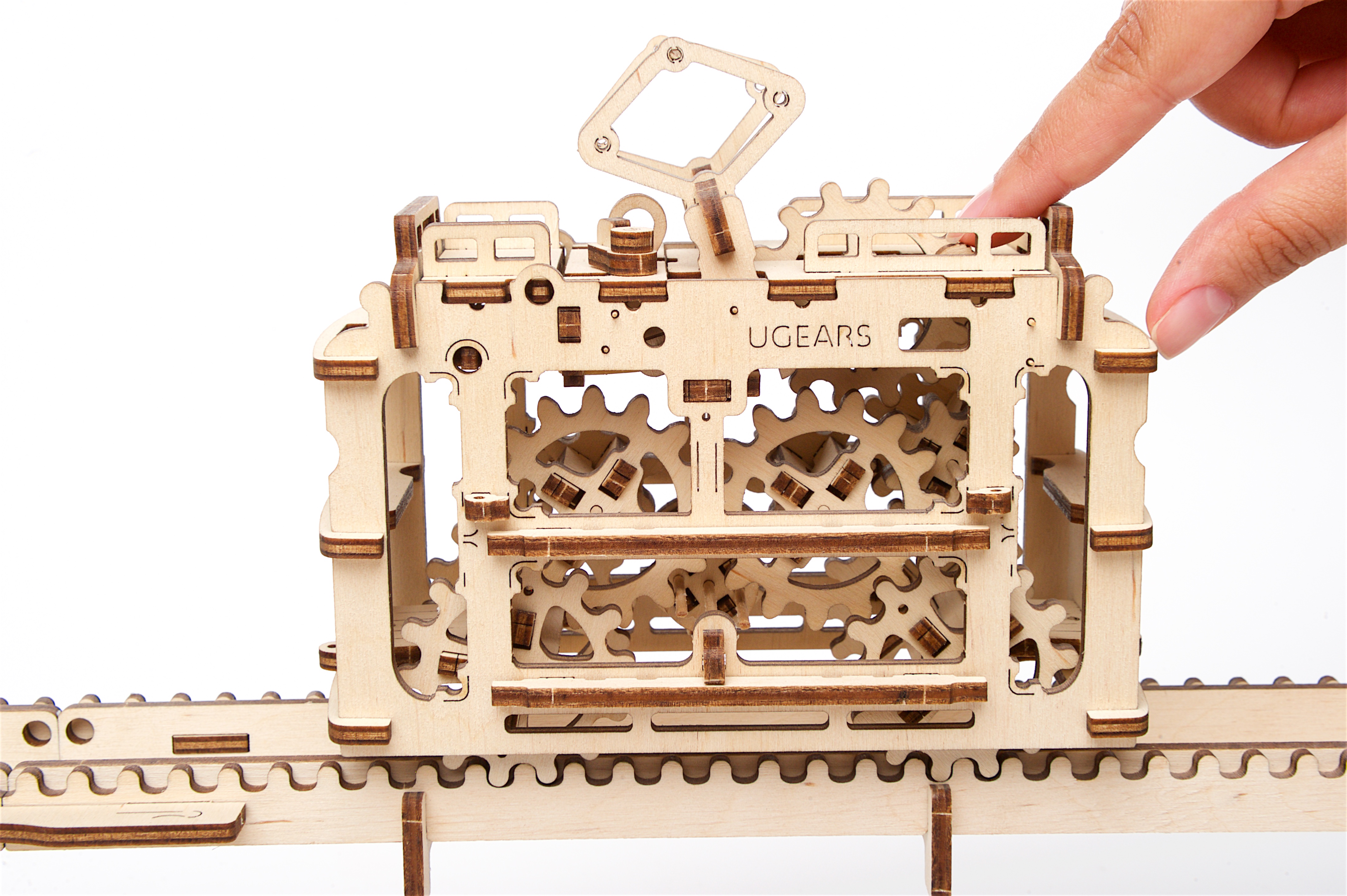 U-Gears Tram Line op Rails mechanisch houten bouwpakket