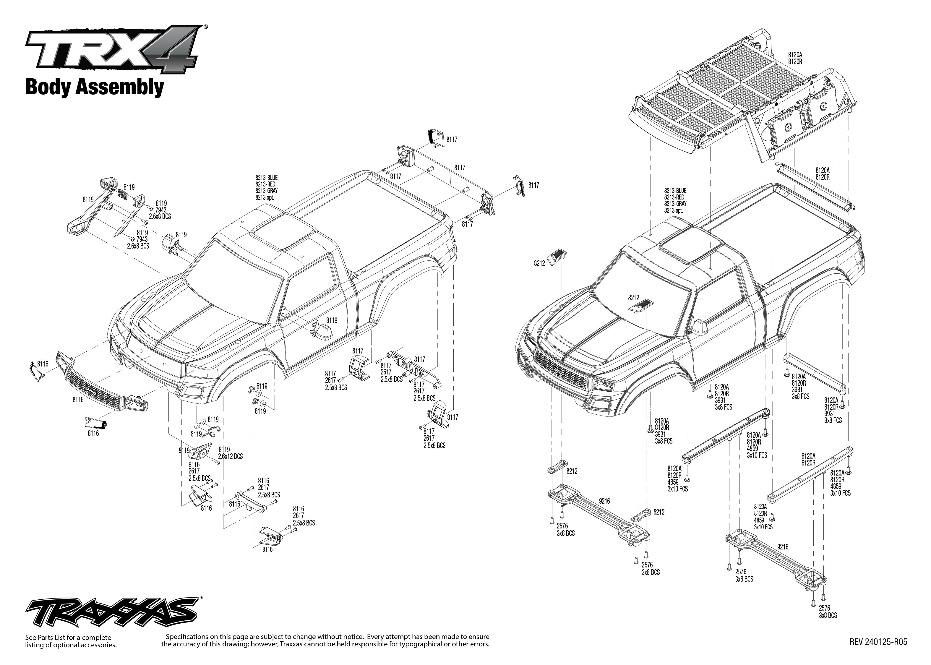 Traxxas TRX-4 Sport High Trail Edition (82044-4) Body Assembly Exploded View