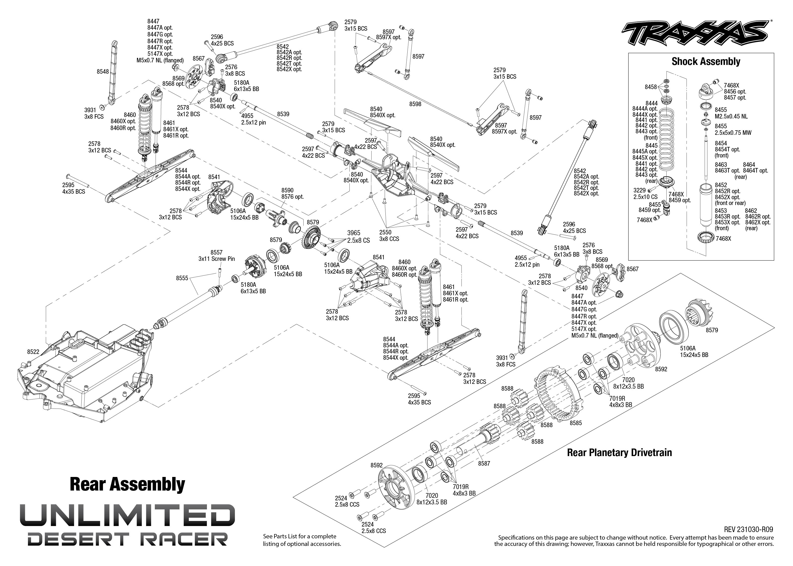 Traxxas Unlimited Desert Racer (85086-4) Rear Assembly Exploded View
