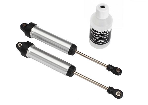 Traxxas Shocks, GTR, 134mm, silver aluminum (fully assembled w/o springs) (front, no threads) (2)