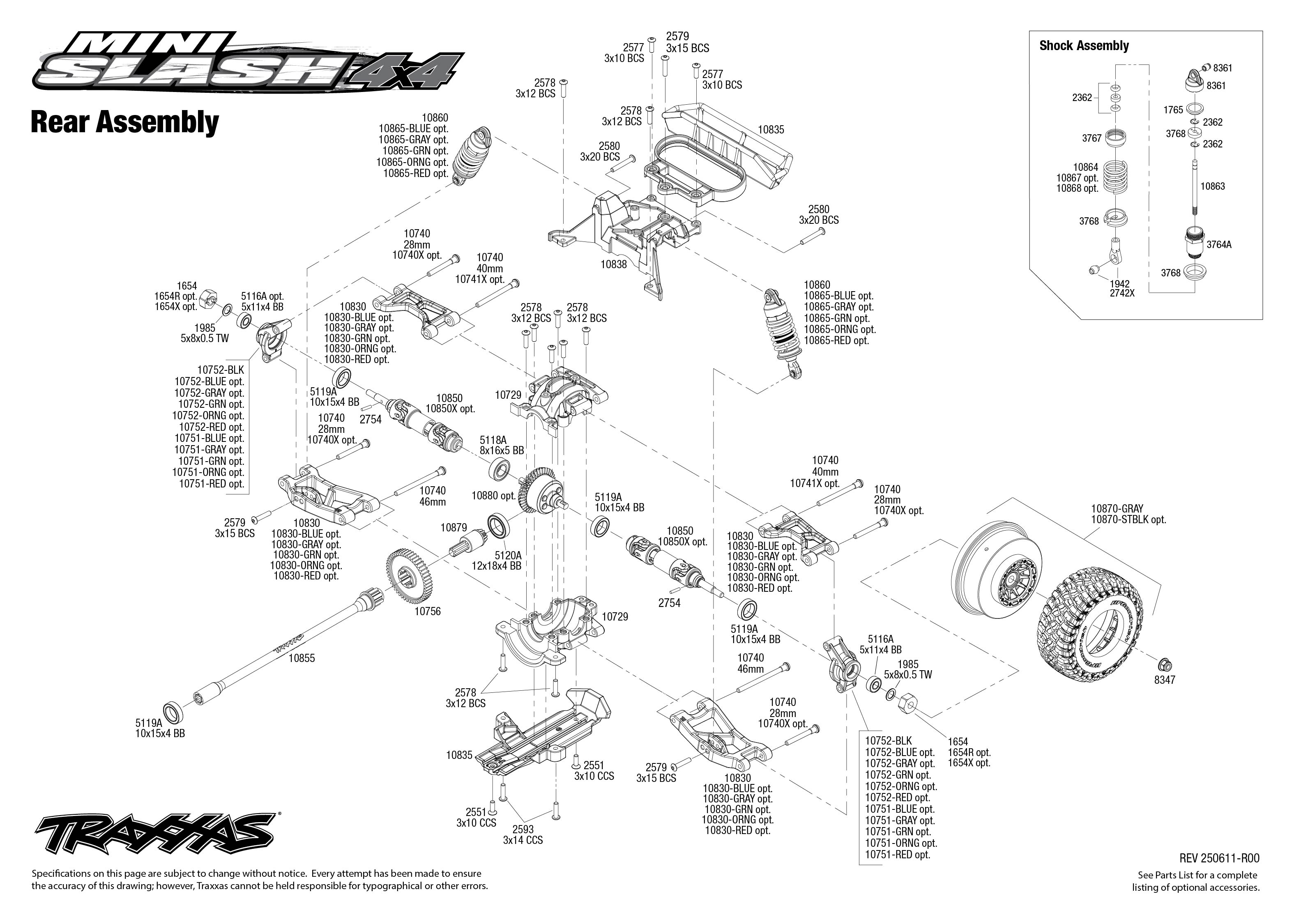 Traxxas Mini Slash 4X4 (108164-1) Rear Assembly Exploded View