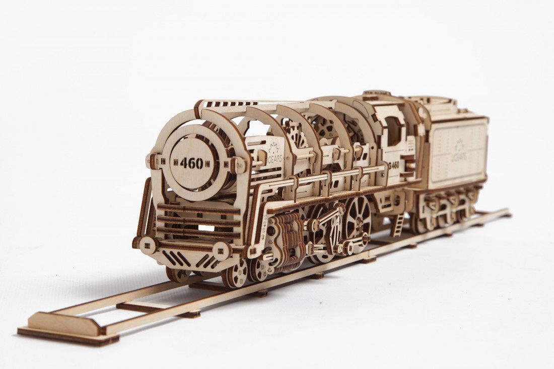 U-Gears Locomotief met Tender aangedreven door een elastiek motor mechanisch houten bouwpakket