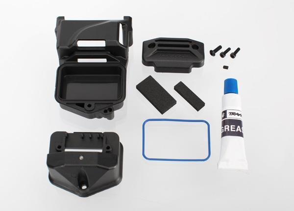 Traxxas Box, receiver (sealed) (servo mount)/ foam (2)/ 3x10mm BCS/ 2.5x8mm CS (2)/ GS 3x4mm/ silicone grease