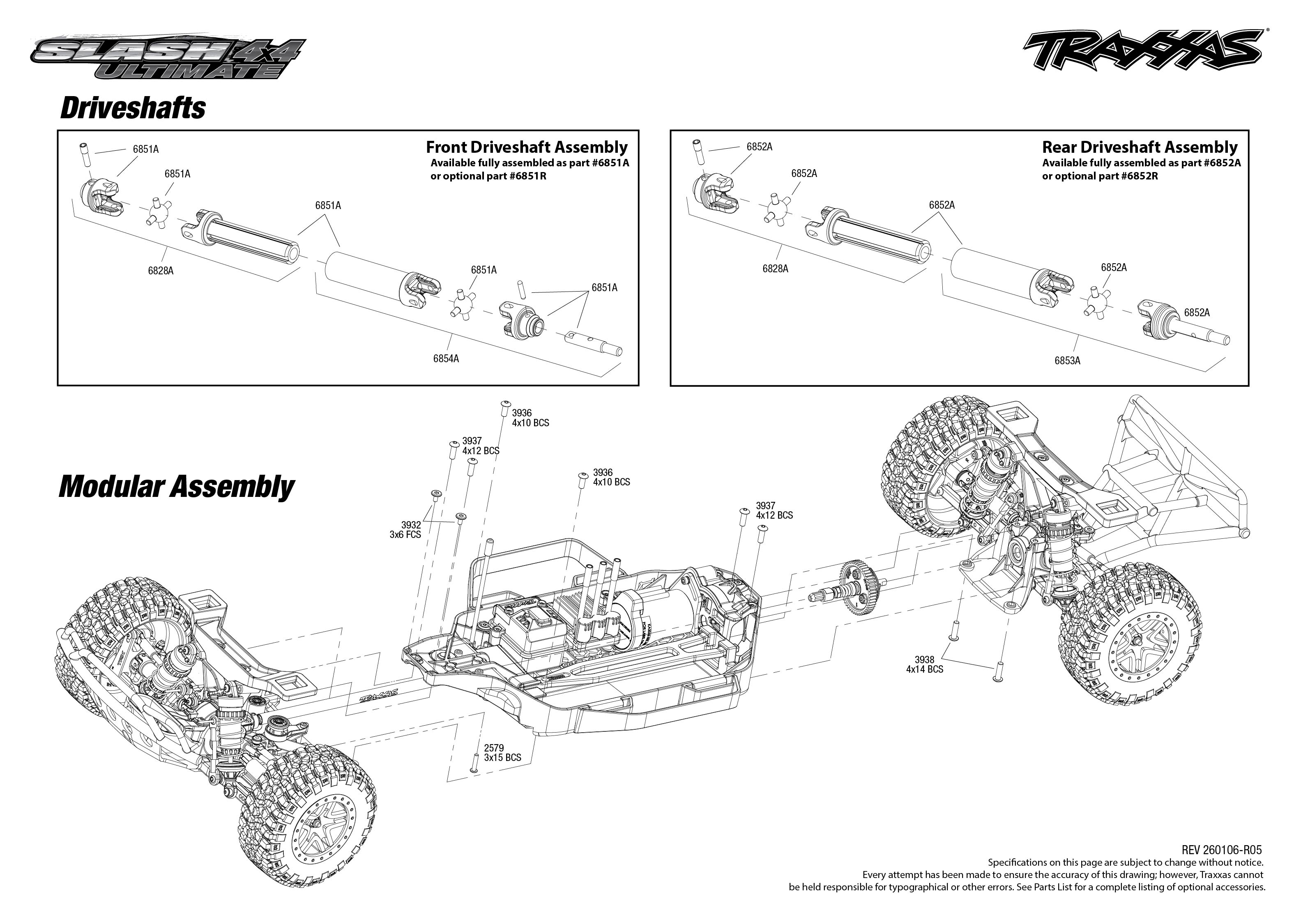 Traxxas Slash 4X4 Ultimate (68277-4) Driveshafts Assembly Exploded View