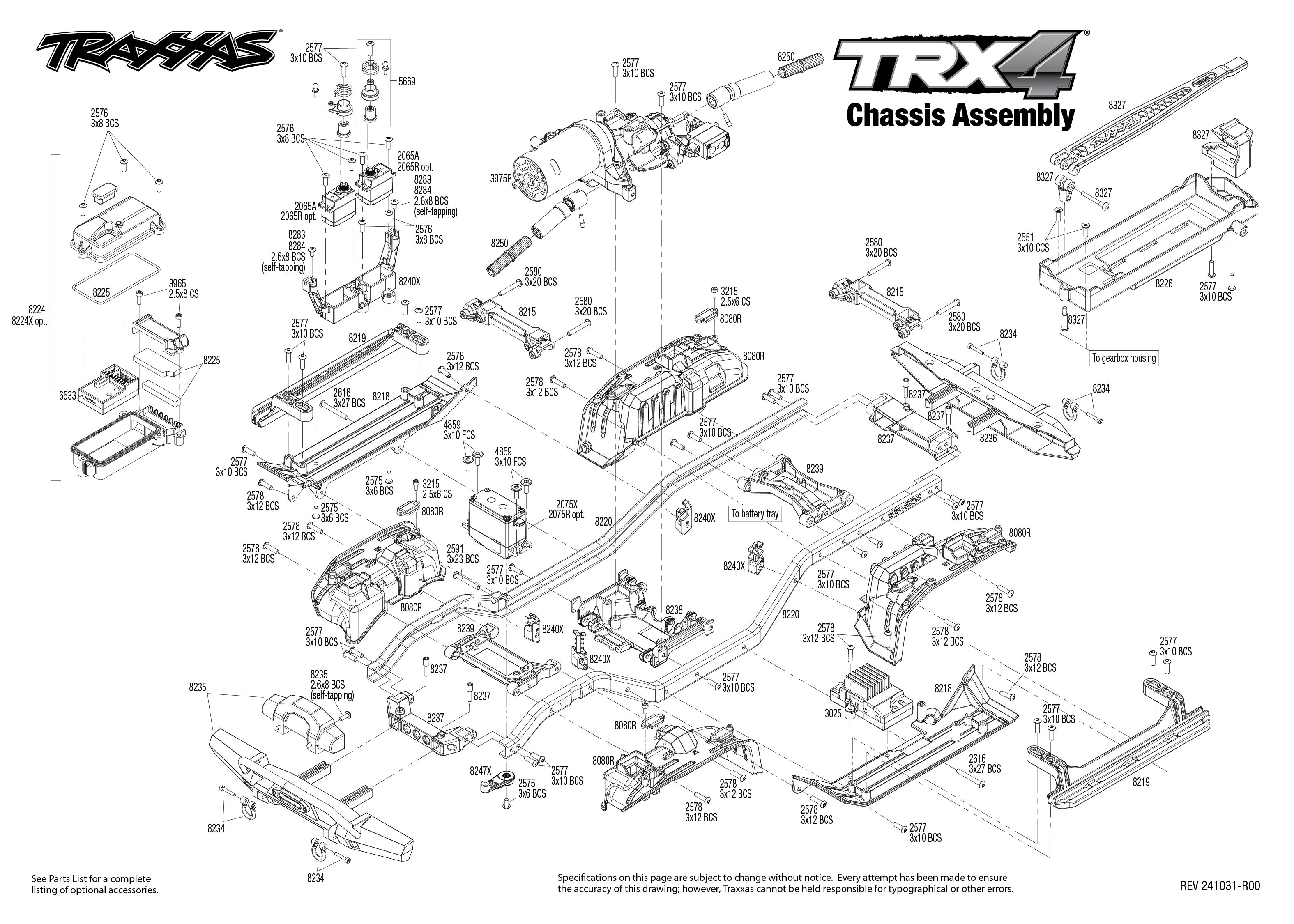 Traxxas TRX-4 Defender Scale and Trail Crawler (82256-4) Chassis Assembly Exploded View