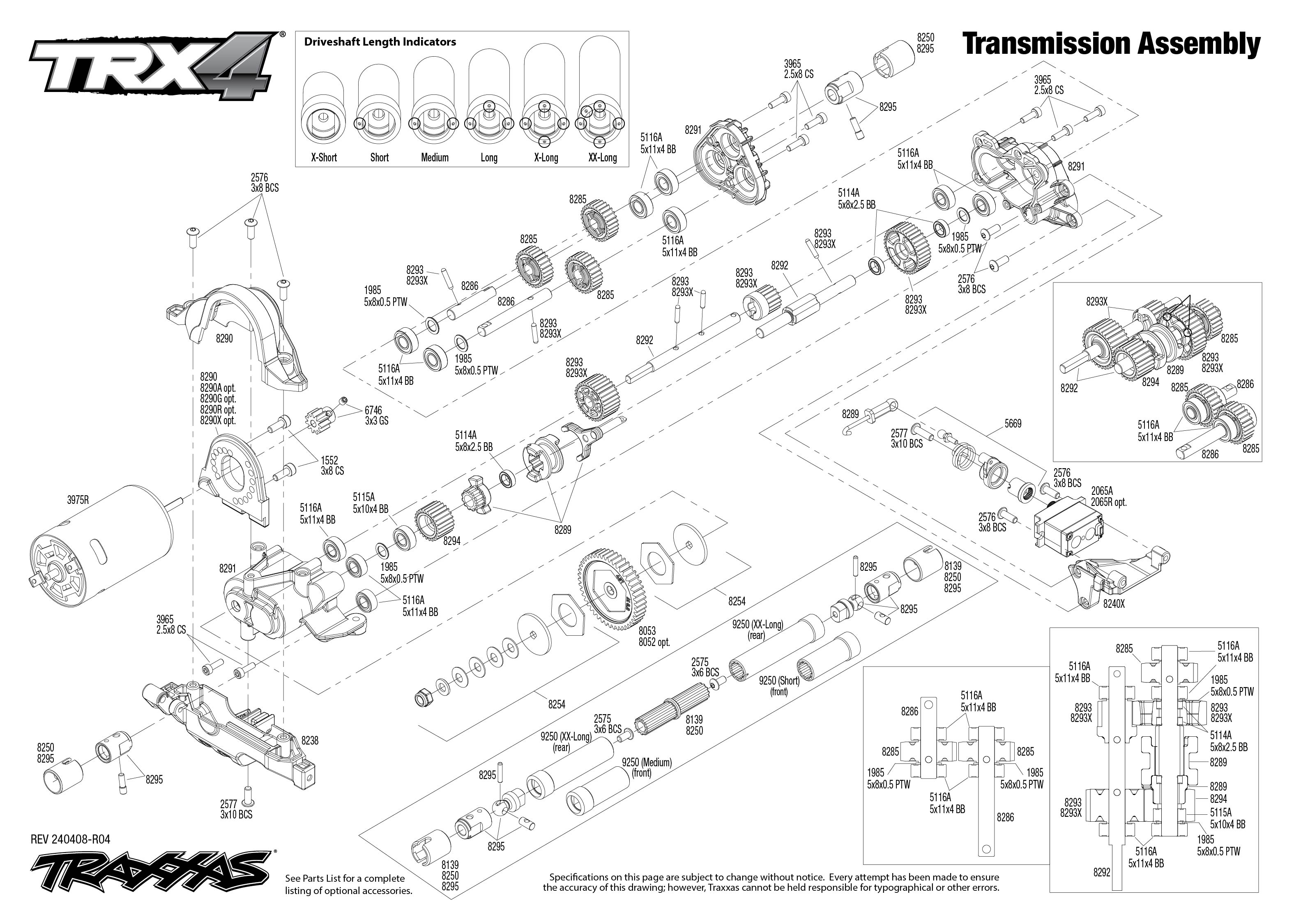 Traxxas TRX-4 Ford F-150 High Trail Edition (92046-4) Transmission Assembly Exploded View