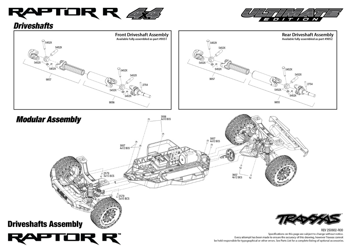 Traxxas Raptor R 4X4 Ultimate (101177-4) Driveshafts Assembly Exploded View