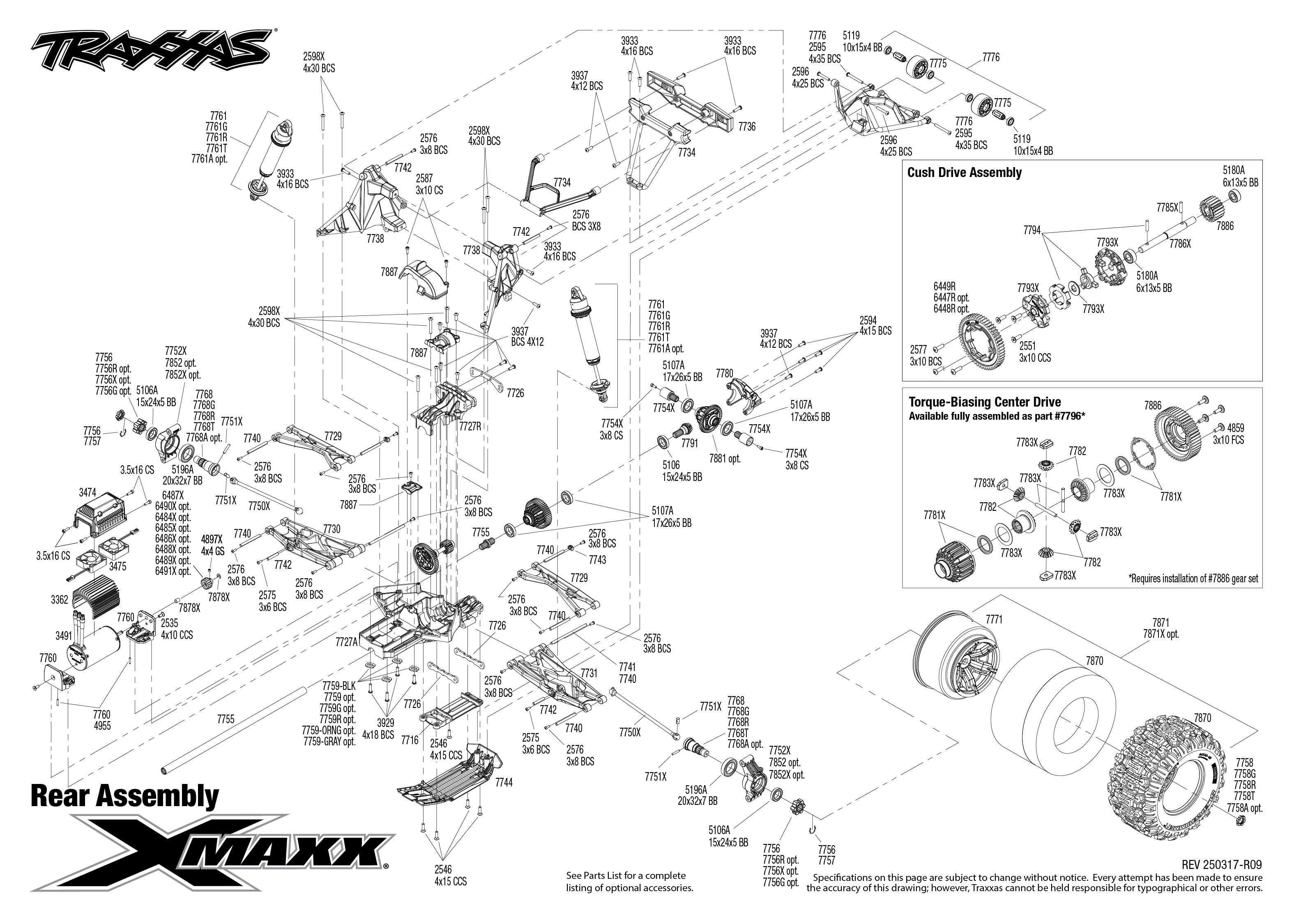 Traxxas X-Maxx 8s (77096-4) Rear Assembly Exploded View
