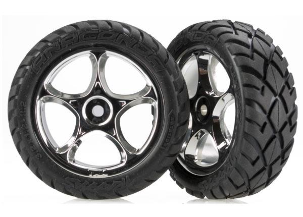 Traxxas Tires & wheels, assembled (Tracer 2.2" chrome wheels, Anaconda® 2.2" tires with foam inserts) (2)