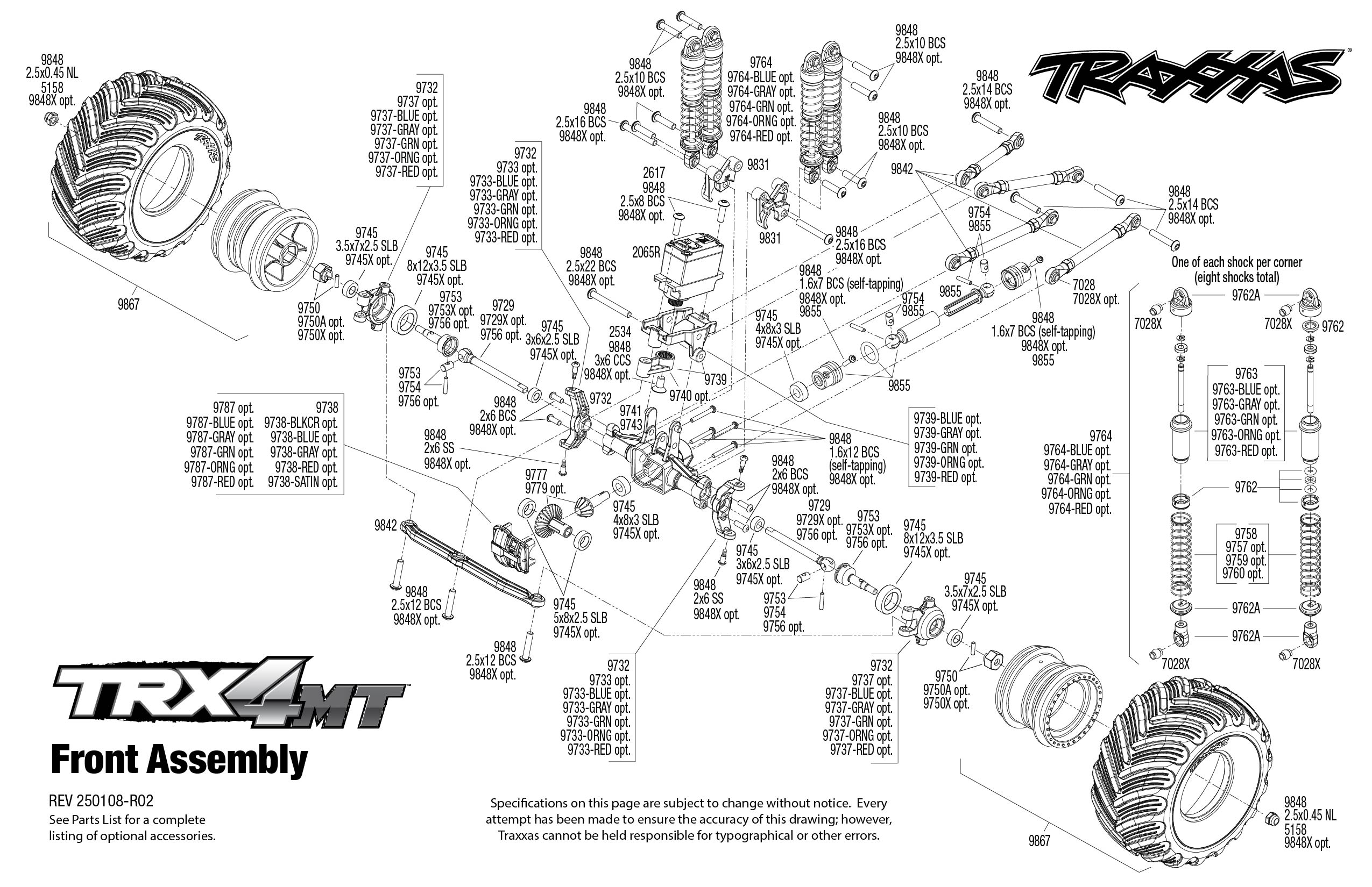 Traxxas TRX-4MT Ford F-150 Monster Truck (98044-1) Front Assembly Exploded View