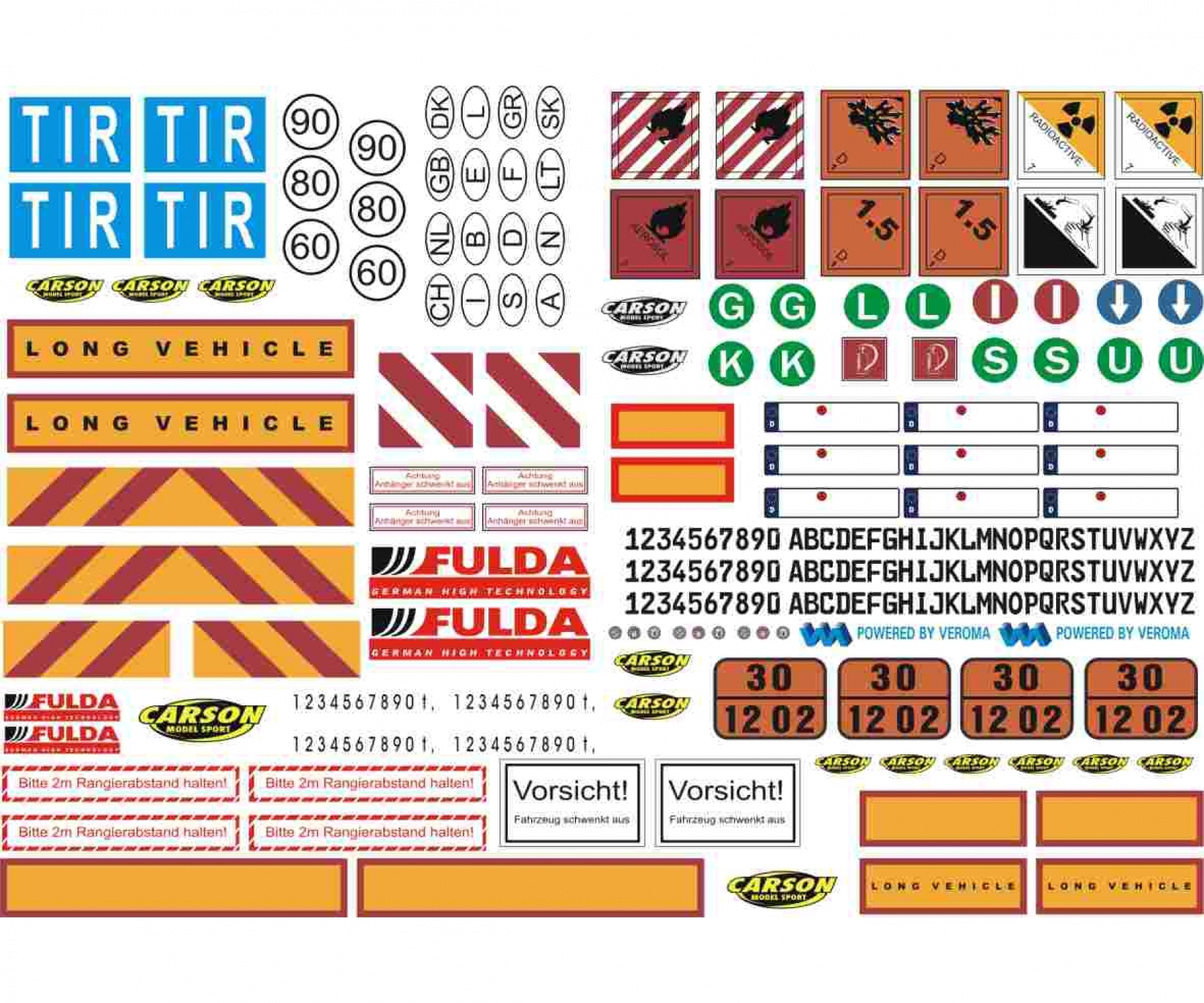 Carson Truck Decal Sheet Gevarentekens 1/14