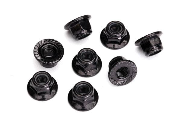 Traxxas Nuts 5mm flanged nylon locking (steel black serrated) (8)