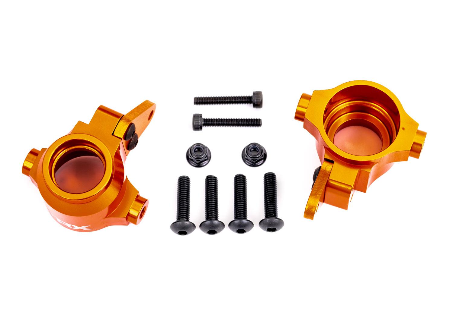 Traxxas Steering blocks, 6061-T6 aluminum (orange-anodized), left & right/ steering block arms (2)/ 4x16mm BCS (with threadlock) (4)/ 3x18mm CS (2)/ 3x10mm BCS (with threadlock) (4)/ M3x0.5mm NL (2)