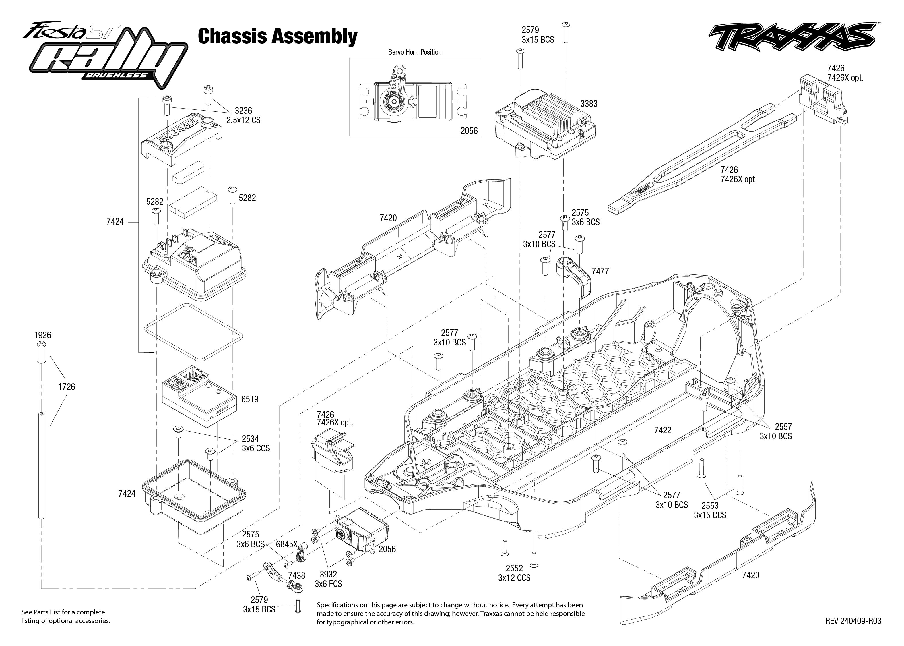 Traxxas Ford Fiesta ST Rally Brushless (74154-4) Chassis Assembly Exploded View