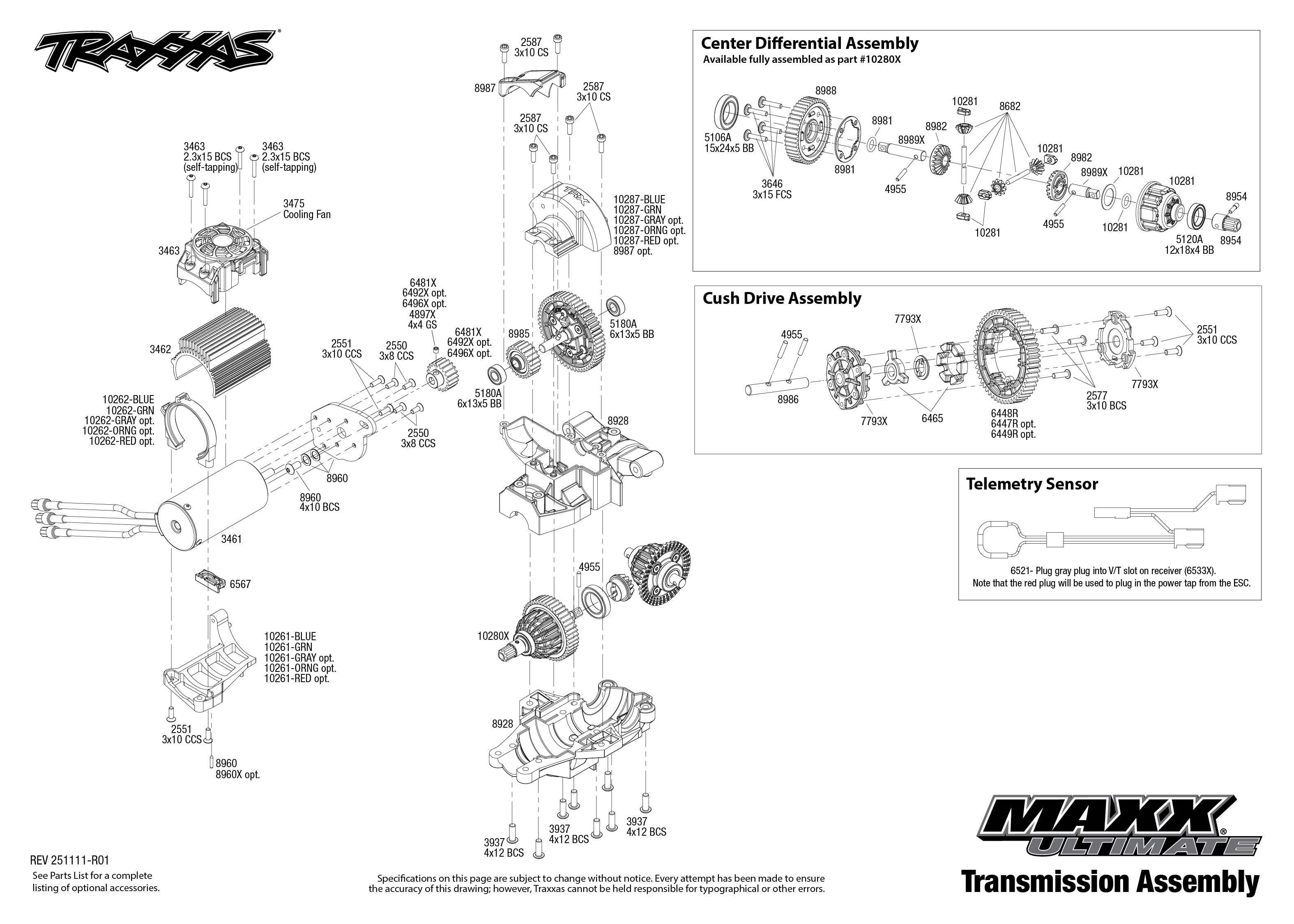 Traxxas Maxx Ultimate (89087-4) Transmission Assembly Exploded View